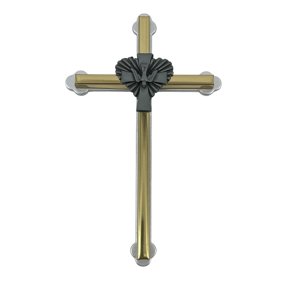 Vintage CAMCO Two-Tone Metal Confirmation Wall Cross with Holy Spirit Dove